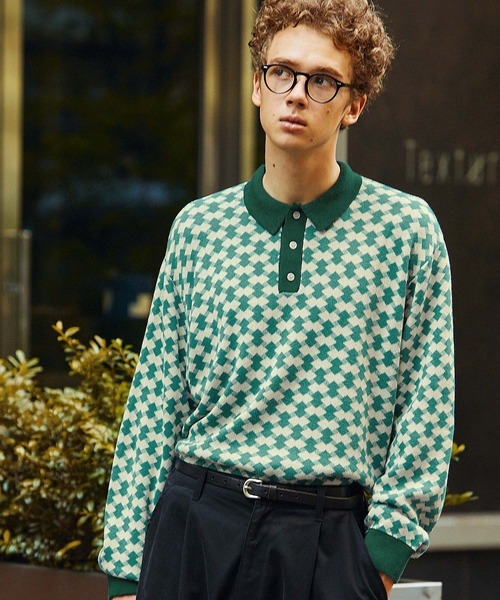 EMMA CLOTHES(エマクローズ)の「ジャガードクラシックパターンニットポロシャツ EMMA CLOTHES(ポロシャツ・メンズ・グレー/ベージュ/グリーン/ダークオリーブ/ブルー・M/L)」の13枚目の写真