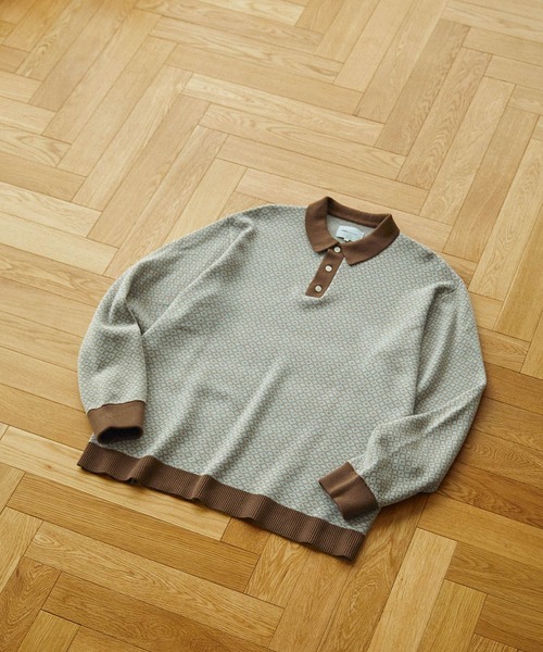 EMMA CLOTHES(エマクローズ)の「ジャガードクラシックパターンニットポロシャツ EMMA CLOTHES(ポロシャツ・メンズ・グレー/ベージュ/グリーン/ダークオリーブ/ブルー・M/L)」の18枚目の写真