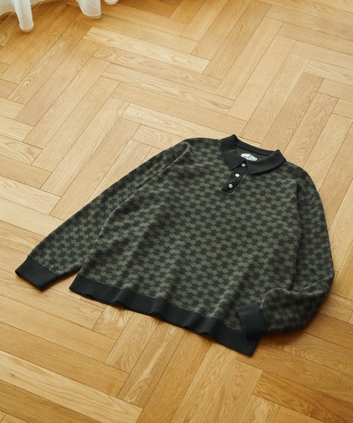 EMMA CLOTHES(エマクローズ)の「ジャガードクラシックパターンニットポロシャツ EMMA CLOTHES(ポロシャツ・メンズ・グレー/ベージュ/グリーン/ダークオリーブ/ブルー・M/L)」の19枚目の写真
