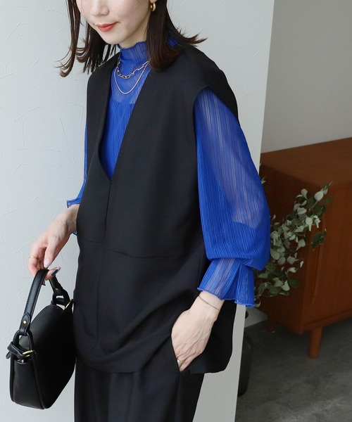 reca(レカ)の「ボトルネックシアーストライプブラウス(シャツ/ブラウス・レディース・ブラウン/アイボリー/ブラック/ブルー/ホワイト/カーキ・FREE)」の6枚目の写真