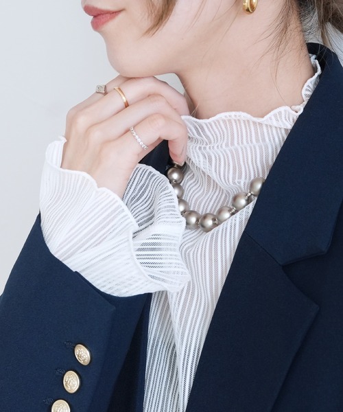 reca(レカ)の「ボトルネックシアーストライプブラウス(シャツ/ブラウス・レディース・ブラウン/アイボリー/ブラック/ブルー/ホワイト/カーキ・FREE)」の9枚目の写真