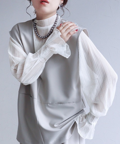 reca(レカ)の「ボトルネックシアーストライプブラウス(シャツ/ブラウス・レディース・ブラウン/アイボリー/ブラック/ブルー/ホワイト/カーキ・FREE)」の16枚目の写真