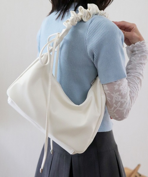 韓国人気リボンシャーリングBAG★[PARFUM DE LAUBE]★Blue/BLACK セール】【2WAY/3WAY】韓国ファッションシャーリングラッフル