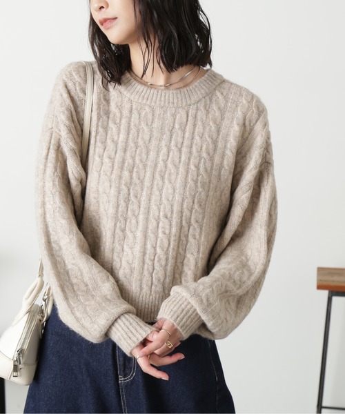 FREE'S MART(フリーズマート)の「◆前後2wayケーブルショート丈ニットカーディガン(カーディガン/ボレロ・レディース・ベージュ/オフホワイト/ライトグリーン・FREE)」の2枚目の写真