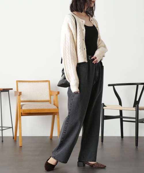 FREE'S MART(フリーズマート)の「◆前後2wayケーブルショート丈ニットカーディガン(カーディガン/ボレロ・レディース・ベージュ/オフホワイト/ライトグリーン・FREE)」の7枚目の写真