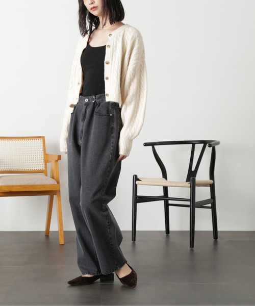 FREE'S MART(フリーズマート)の「◆前後2wayケーブルショート丈ニットカーディガン(カーディガン/ボレロ・レディース・ベージュ/オフホワイト/ライトグリーン・FREE)」の8枚目の写真