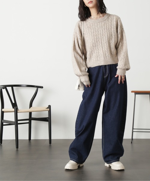 FREE'S MART(フリーズマート)の「◆前後2wayケーブルショート丈ニットカーディガン(カーディガン/ボレロ・レディース・ベージュ/オフホワイト/ライトグリーン・FREE)」の13枚目の写真