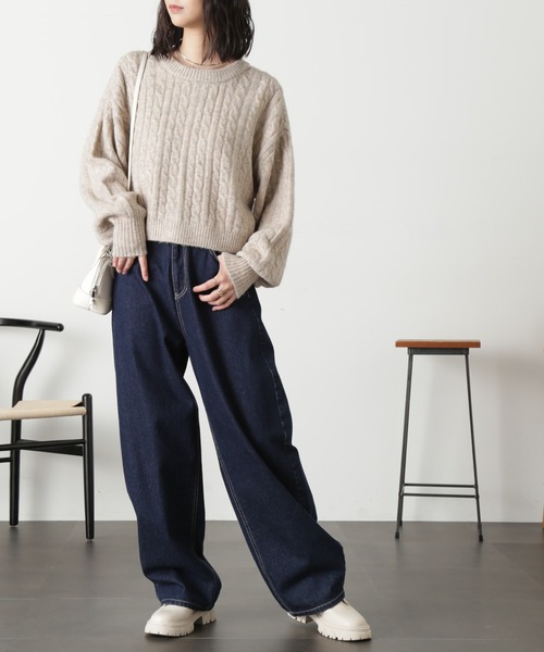 FREE'S MART(フリーズマート)の「◆前後2wayケーブルショート丈ニットカーディガン(カーディガン/ボレロ・レディース・ベージュ/オフホワイト/ライトグリーン・FREE)」の14枚目の写真