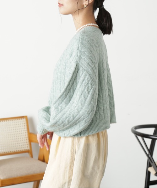 FREE'S MART(フリーズマート)の「◆前後2wayケーブルショート丈ニットカーディガン(カーディガン/ボレロ・レディース・ベージュ/オフホワイト/ライトグリーン・FREE)」の19枚目の写真