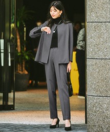 7days Life Styling（セブンデイズライフスタイリング）の「【洗える・ストレッチ】ウール調ノーカラージャケットパンツスーツ（ジャケット+テーパードパンツ）（スーツセット・レディース）」
