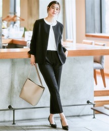 7days Life Styling | 【洗える・ストレッチ】ウール調ノーカラージャケットパンツスーツ(ジャケット+テーパードパンツ)(スーツセット)