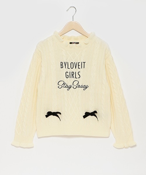 by LOVEiT（バイラビット）の「リボン付きケーブルニット（ニット/セーター・キッズ・モカ/ブルー/オフホワイト/ブラック・140cm/150cm/160cm/130cm/120cm）」の13枚目の写真