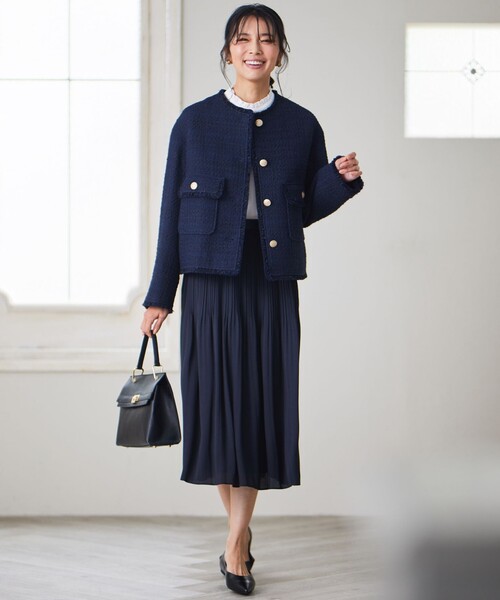 23区（ニジュウサンク）の「GIOLICA カラーミックスツイード ジャケット（ノーカラージャケット・レディース・ブラック系3/レッド系3/ネイビー系/アイボリー系・44/48/46）」の12枚目の写真