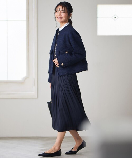 23区（ニジュウサンク）の「GIOLICA カラーミックスツイード ジャケット（ノーカラージャケット・レディース・ブラック系3/レッド系3/ネイビー系/アイボリー系・44/48/46）」の13枚目の写真
