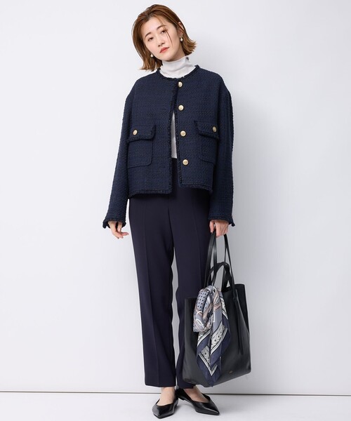 23区（ニジュウサンク）の「GIOLICA カラーミックスツイード ジャケット（ノーカラージャケット・レディース・ブラック系3/レッド系3/ネイビー系/アイボリー系・44/48/46）」の14枚目の写真