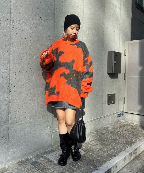 CIAOPANIC(チャオパニック)の「デザートカモニットプルーオーバー(ニット/セーター・レディース・カーキ/ブラック/オレンジ/パープル・FREE)」の21枚目の写真