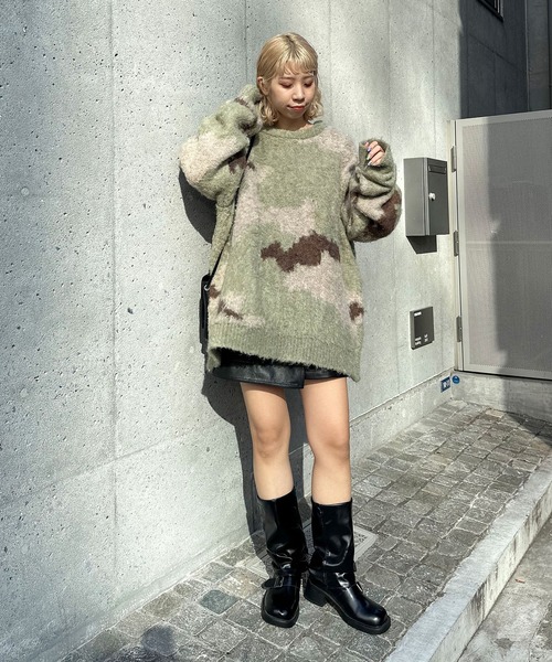 CIAOPANIC(チャオパニック)の「デザートカモニットプルーオーバー(ニット/セーター・レディース・カーキ/ブラック/オレンジ/パープル・FREE)」の11枚目の写真