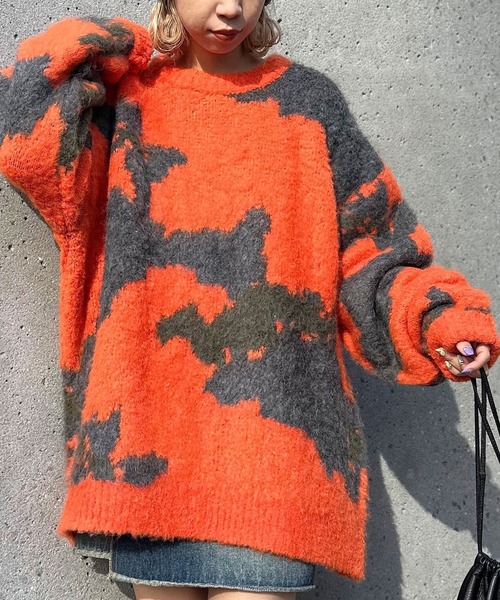 CIAOPANIC(チャオパニック)の「デザートカモニットプルーオーバー(ニット/セーター・レディース・カーキ/ブラック/オレンジ/パープル・FREE)」の17枚目の写真