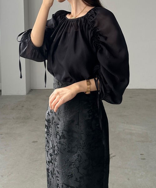 Louere（ルエレ）の「ドロストボリュームスリーブシアーブラウス（シャツ/ブラウス・レディース・ブラック/ホワイト/モカ・SMALL/MEDIUM/LARGE/X-LARGE）」の14枚目の写真