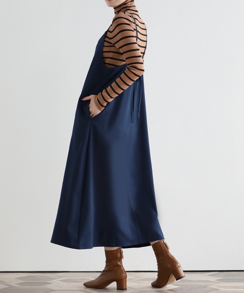 SUNFLOWER EIGHT(サンフラワーエイト)の「バックリボンキャミワンピース(ワンピース・レディース・ネイビー/ベージュ/ブラック/ダークグレー/グレイッシュベージュ・M-Long/L-Long/M-Short/L-Short)」の20枚目の写真
