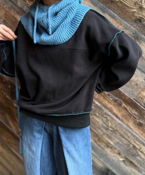 mi via loca（ミヴィアロカ）の「【リバーシブル2WAY】 スウェード×ボア 配色ステッチBIGプルオーバー（スウェット・レディース・ベージュ/ブラック/チャコールグレー/サンドベージュ・FREE）」の7枚目の写真