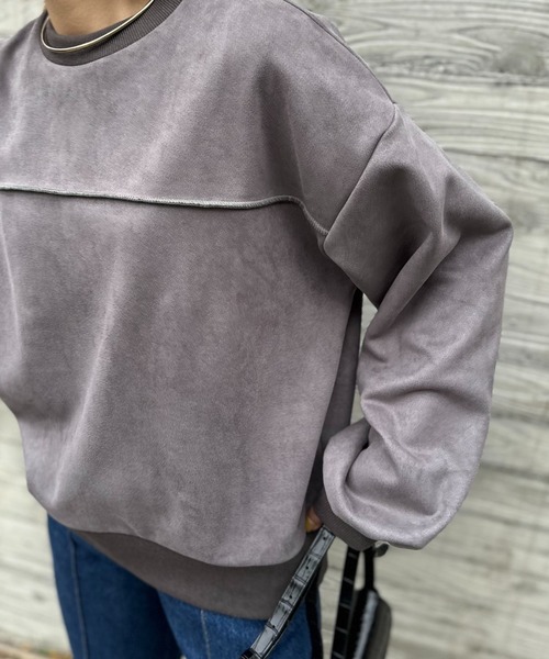 mi via loca（ミヴィアロカ）の「【リバーシブル2WAY】 スウェード×ボア 配色ステッチBIGプルオーバー（スウェット・レディース・ベージュ/ブラック/チャコールグレー/サンドベージュ・FREE）」の9枚目の写真