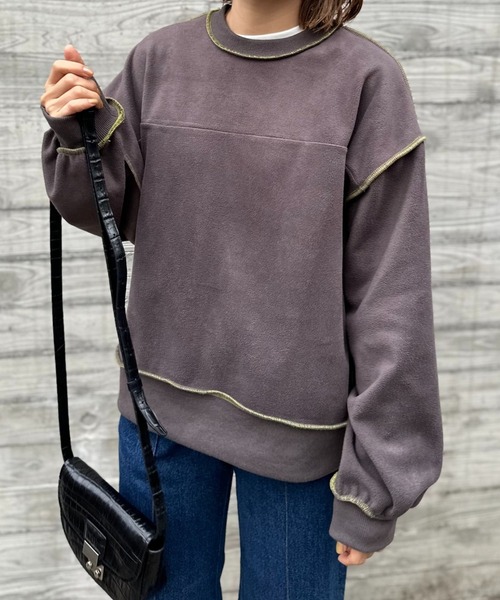 mi via loca（ミヴィアロカ）の「【リバーシブル2WAY】 スウェード×ボア 配色ステッチBIGプルオーバー（スウェット・レディース・ベージュ/ブラック/チャコールグレー/サンドベージュ・FREE）」の10枚目の写真