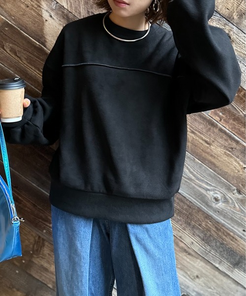 mi via loca（ミヴィアロカ）の「【リバーシブル2WAY】 スウェード×ボア 配色ステッチBIGプルオーバー（スウェット・レディース・ベージュ/ブラック/チャコールグレー/サンドベージュ・FREE）」の5枚目の写真