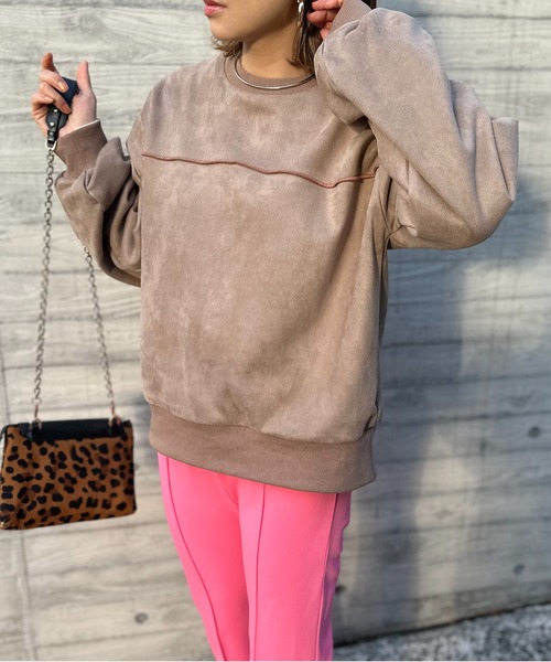 mi via loca（ミヴィアロカ）の「【リバーシブル2WAY】 スウェード×ボア 配色ステッチBIGプルオーバー（スウェット・レディース・ベージュ/ブラック/チャコールグレー/サンドベージュ・FREE）」の11枚目の写真