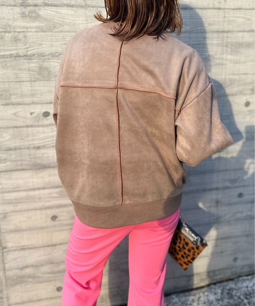 mi via loca（ミヴィアロカ）の「【リバーシブル2WAY】 スウェード×ボア 配色ステッチBIGプルオーバー（スウェット・レディース・ベージュ/ブラック/チャコールグレー/サンドベージュ・FREE）」の13枚目の写真