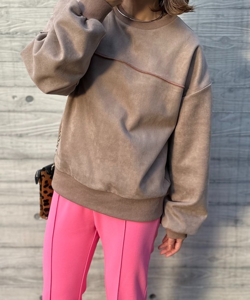 mi via loca（ミヴィアロカ）の「【リバーシブル2WAY】 スウェード×ボア 配色ステッチBIGプルオーバー（スウェット・レディース・ベージュ/ブラック/チャコールグレー/サンドベージュ・FREE）」の15枚目の写真