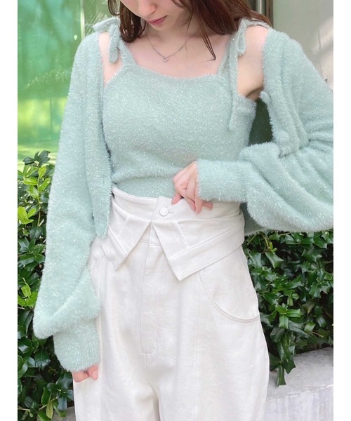 dazzlin（ダズリン）の「【セット着用可能】ミニシャギーラメニットキャミ（キャミソール・レディース・グレー/ピンク/グリーン/ベージュ・FREE）」の3枚目の写真