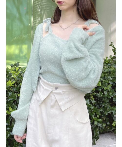 dazzlin（ダズリン）の「【セット着用可能】ミニシャギーラメニットキャミ（キャミソール・レディース・グレー/ピンク/グリーン/ベージュ・FREE）」の5枚目の写真