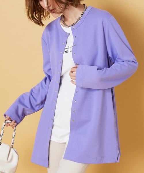 BELLUNA PLUS(ベルーナ)の「ダンボール素材ロングカーデアンサンブル(アンサンブル・レディース・ピンク/レモンイエロー/ネイビー/セージグリーン/ライトグリーン/ラベンダー/コーラル・MEDIUM/X-LARGE/LARGE)」の4枚目の写真