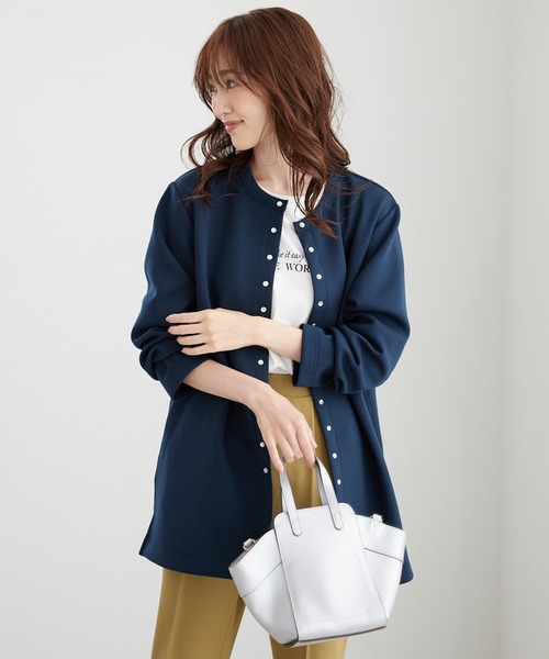 BELLUNA PLUS(ベルーナ)の「ダンボール素材ロングカーデアンサンブル(アンサンブル・レディース・ピンク/レモンイエロー/ネイビー/セージグリーン/ライトグリーン/ラベンダー/コーラル・MEDIUM/X-LARGE/LARGE)」の16枚目の写真