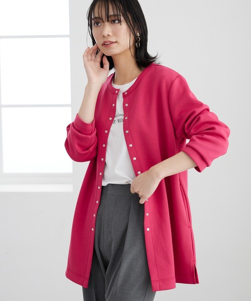 BELLUNA PLUS(ベルーナ)の「ダンボール素材ロングカーデアンサンブル(アンサンブル・レディース・ピンク/レモンイエロー/ネイビー/セージグリーン/ライトグリーン/ラベンダー/コーラル・MEDIUM/X-LARGE/LARGE)」の10枚目の写真