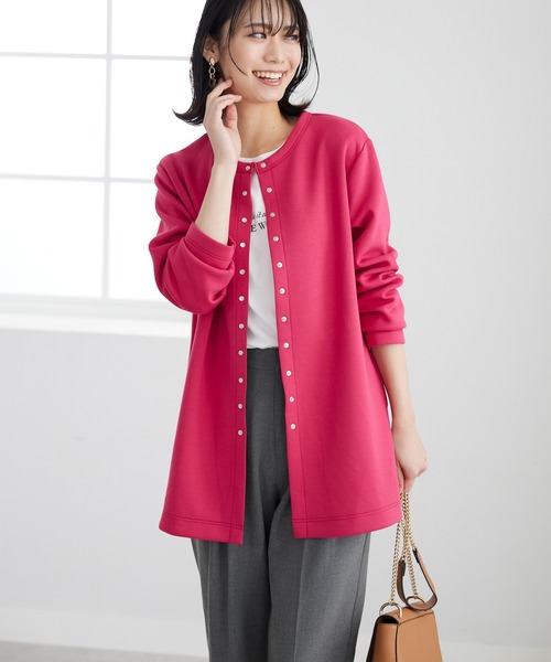 BELLUNA PLUS(ベルーナ)の「ダンボール素材ロングカーデアンサンブル(アンサンブル・レディース・ピンク/レモンイエロー/ネイビー/セージグリーン/ライトグリーン/ラベンダー/コーラル・MEDIUM/X-LARGE/LARGE)」の8枚目の写真
