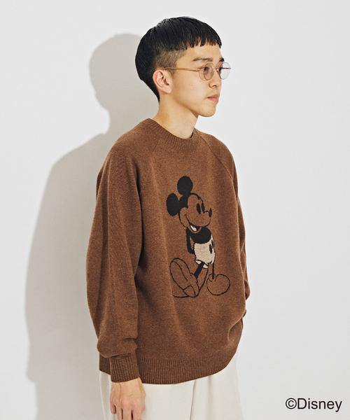 エディフィス別注　ミッキーマウス　カシミヤブレンドクルーネックニット　新品 EDIFICE ミッキーマウス カシミヤブレンド クルーネックニットLサイズ