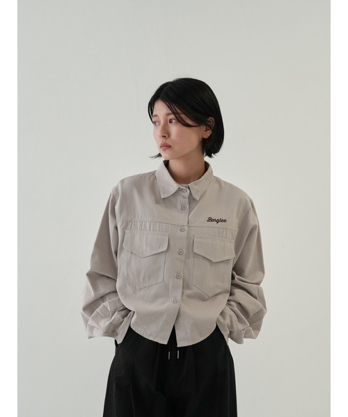 ブラウス シャツ タケミジ シャツ クロップド ワンポイント ロゴ 刺繍 長袖 レディース タケミジ シャツ クロップド ワンポイント ロゴ 刺繍 長袖
