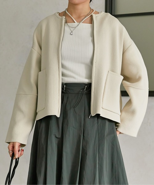 Thevon(ゼボン)の「スポンジニットジップカーディガン(カーディガン/ボレロ・レディース・オフホワイト/グレー/ブルー/アイボリー・FREE)」の3枚目の写真