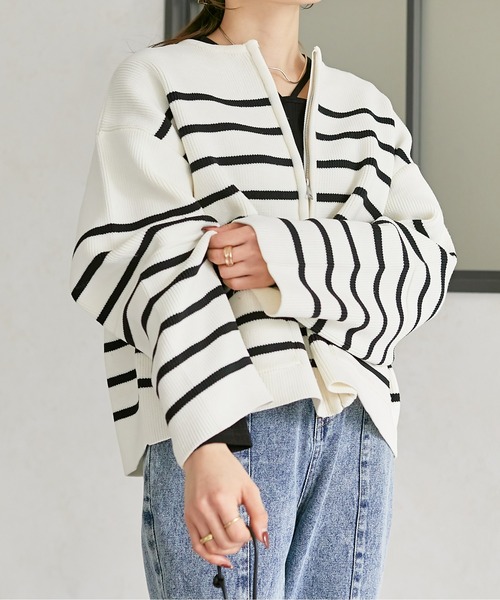 Thevon(ゼボン)の「スポンジニットジップカーディガン(カーディガン/ボレロ・レディース・オフホワイト/グレー/ブルー/アイボリー・FREE)」の7枚目の写真