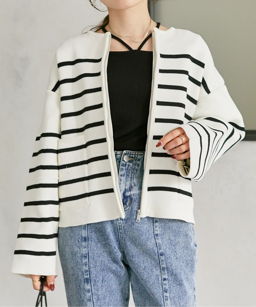 Thevon(ゼボン)の「スポンジニットジップカーディガン(カーディガン/ボレロ・レディース・オフホワイト/グレー/ブルー/アイボリー・FREE)」の11枚目の写真