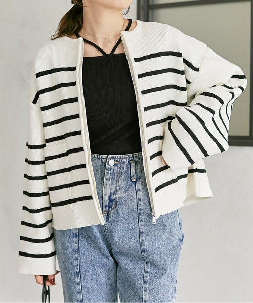 Thevon(ゼボン)の「スポンジニットジップカーディガン(カーディガン/ボレロ・レディース・オフホワイト/グレー/ブルー/アイボリー・FREE)」の9枚目の写真