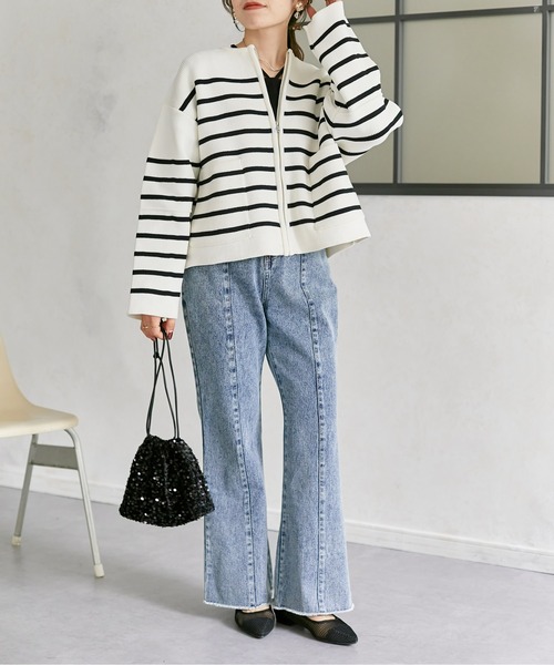 Thevon(ゼボン)の「スポンジニットジップカーディガン(カーディガン/ボレロ・レディース・オフホワイト/グレー/ブルー/アイボリー・FREE)」の13枚目の写真