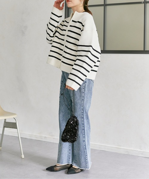 Thevon(ゼボン)の「スポンジニットジップカーディガン(カーディガン/ボレロ・レディース・オフホワイト/グレー/ブルー/アイボリー・FREE)」の8枚目の写真