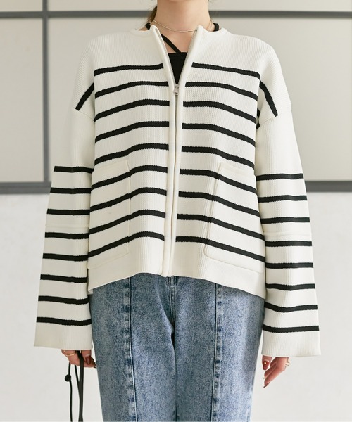 Thevon(ゼボン)の「スポンジニットジップカーディガン(カーディガン/ボレロ・レディース・オフホワイト/グレー/ブルー/アイボリー・FREE)」の10枚目の写真