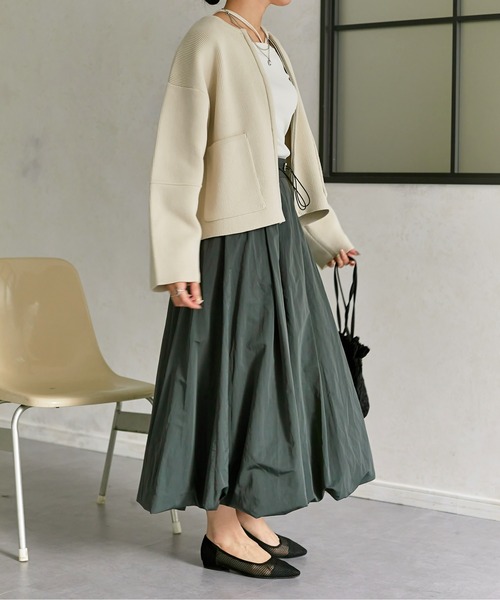 Thevon(ゼボン)の「スポンジニットジップカーディガン(カーディガン/ボレロ・レディース・オフホワイト/グレー/ブルー/アイボリー・FREE)」の21枚目の写真