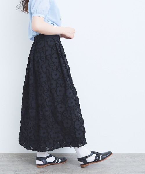 bulle de savon（ビュルデサボン）の「fusafusa hana ジャカード　タックスカート（スカート・レディース・ブラック・FREE）」の13枚目の写真