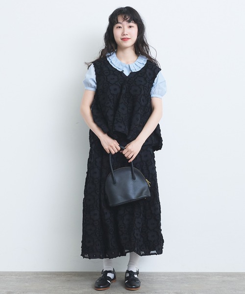 bulle de savon（ビュルデサボン）の「fusafusa hana ジャカード　タックスカート（スカート・レディース・ブラック・FREE）」の3枚目の写真