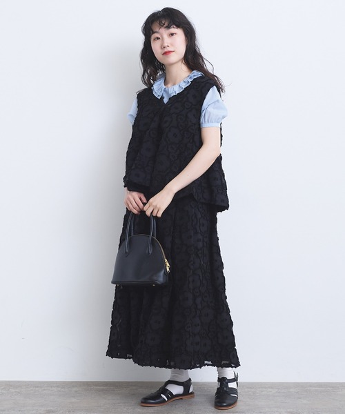bulle de savon（ビュルデサボン）の「fusafusa hana ジャカード　タックスカート（スカート・レディース・ブラック・FREE）」の4枚目の写真